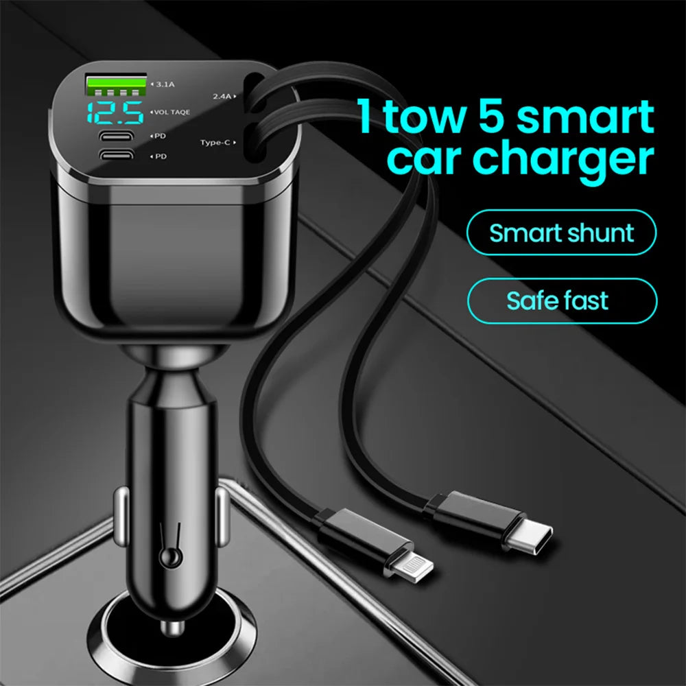 Retractable Fast Charging Car Charger (120W)